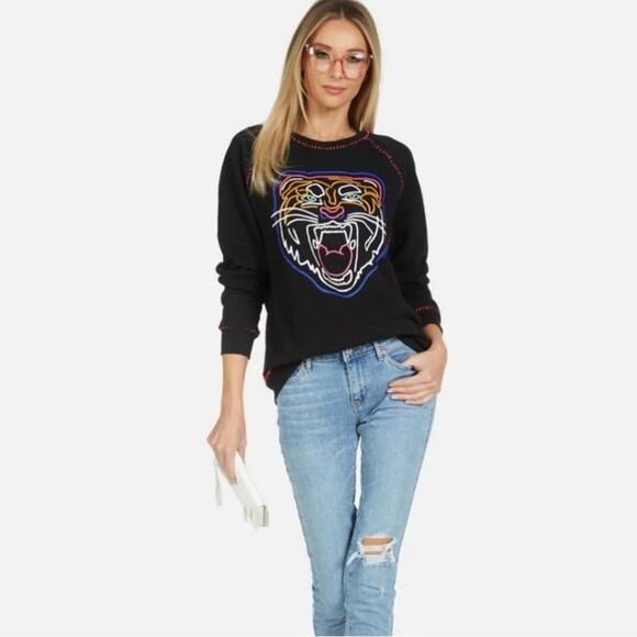 Lauren Moshi Jocelyn Neon Line Tiger drop shoulder pullover OVERSIZED M sweater - Picture 12 of 14